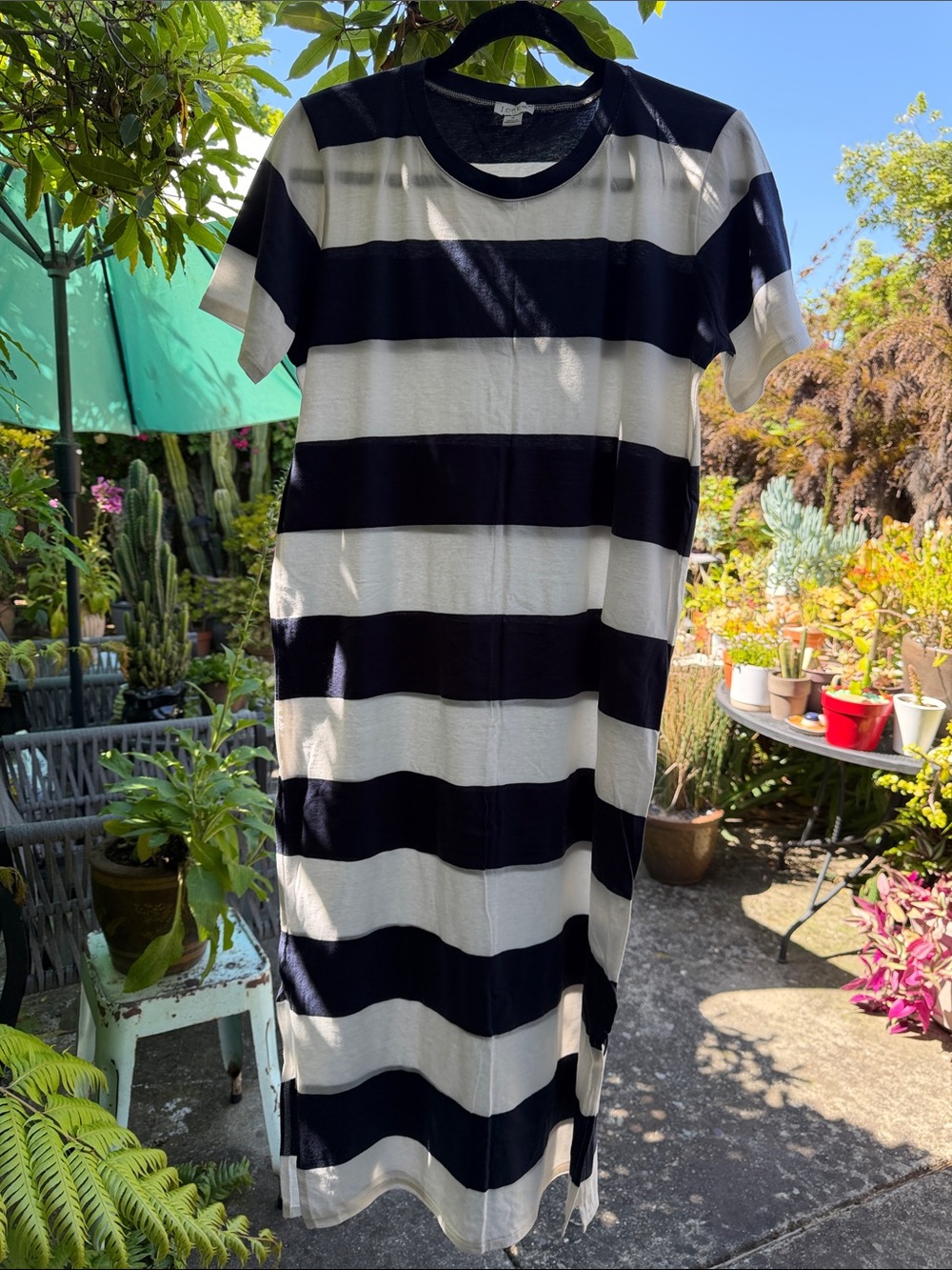 J. Crew Navy and White Striped Midi T-Shirt Dress